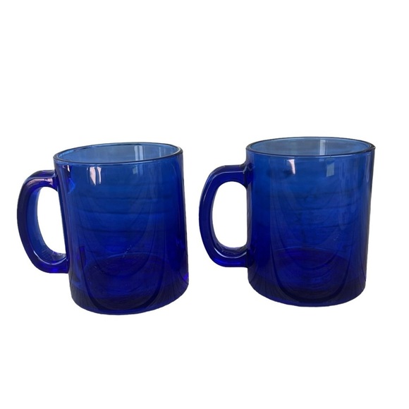 Vintage Cobalt Blue Glass Mug Set Marked BL - Picture 3 of 13